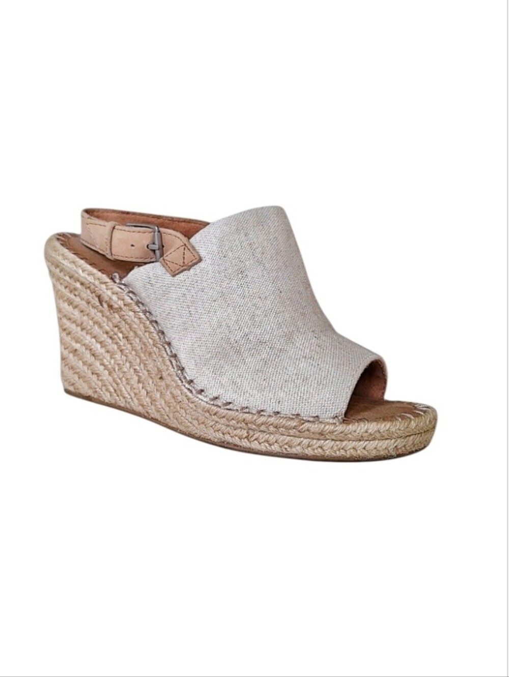TOMS Canvas Espadrille Wedge Slingback Sandals Natural Linen Size 8.5